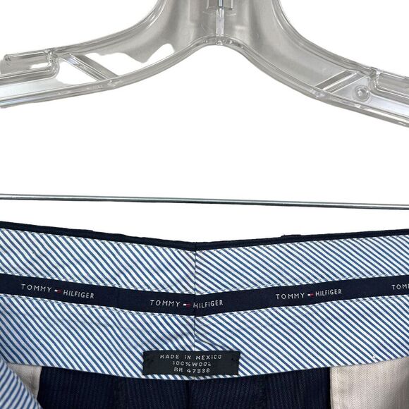 Tommy Hilfiger Mens Wool Trouser Pants Pinstripe Navy Black Flat Front Size 38W - Picture 4 of 6